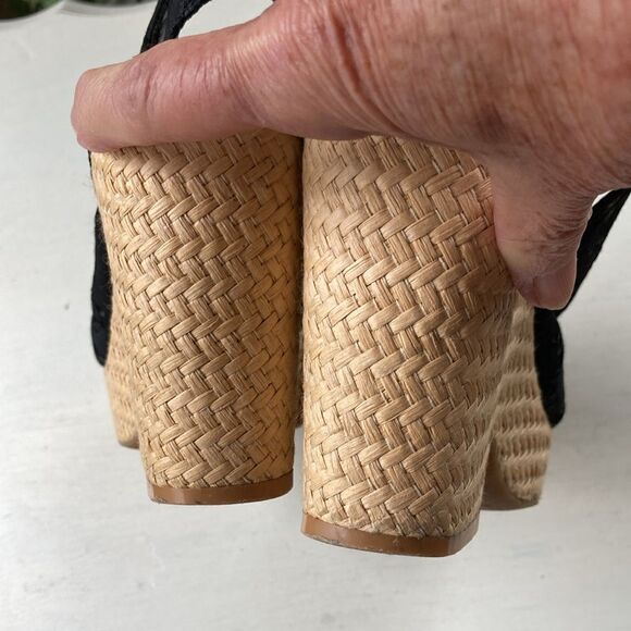 Mia Black Embroiled Floral Peep Toe Platform Raffia Espadrille Sandals Size 7M - Picture 14 of 15
